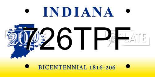726TPF Indiana License Plate