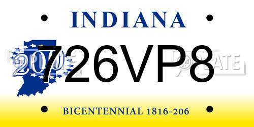 726VP8 Indiana License Plate