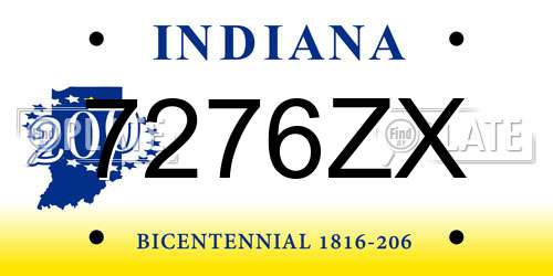 7276ZX Indiana License Plate