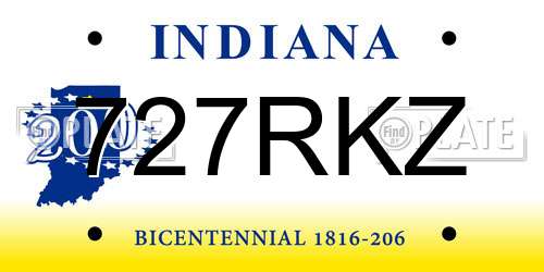 727RKZ Indiana License Plate