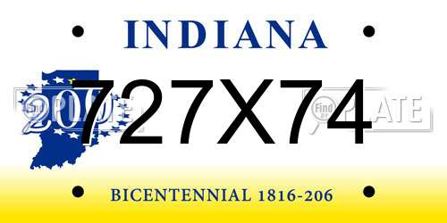 727X74 Indiana License Plate