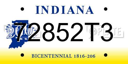 72852T3 Indiana License Plate