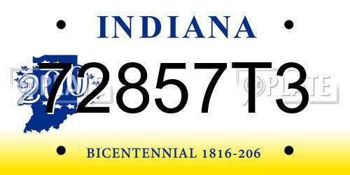 72857T3 Indiana License Plate