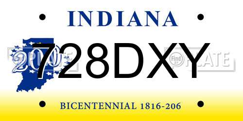 728DXY Indiana License Plate