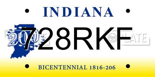 728RKF Indiana License Plate