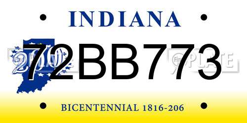 72BB773 Indiana License Plate