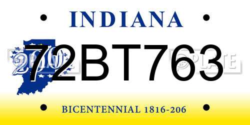 72BT763 Indiana License Plate
