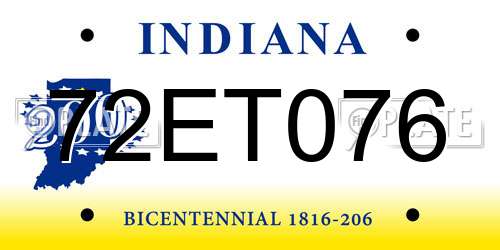 72ET076 Indiana License Plate