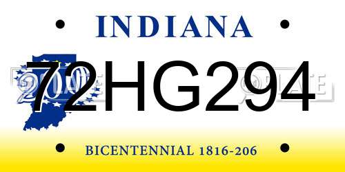 72HG294 Indiana License Plate