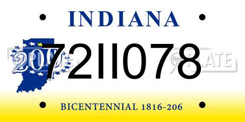 72II078 Indiana License Plate