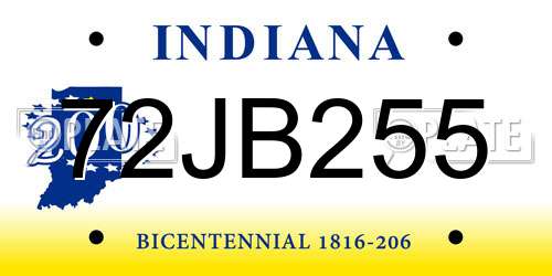 72JB255 Indiana License Plate