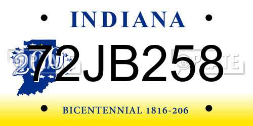 72JB258 Indiana License Plate