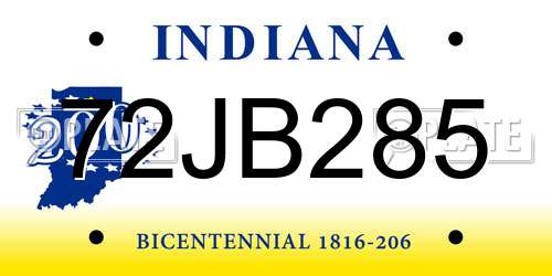 72JB285 Indiana License Plate