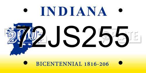 72JS255 Indiana License Plate