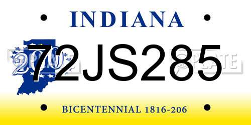 72JS285 Indiana License Plate