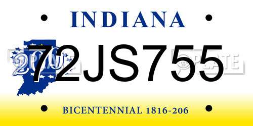 72JS755 Indiana License Plate