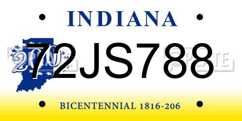 72JS788 Indiana License Plate