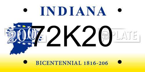 72K20 Indiana License Plate