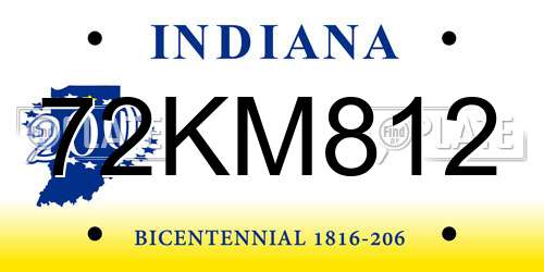 72KM812 Indiana License Plate