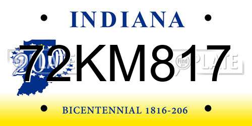 72KM817 Indiana License Plate