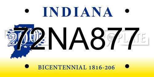 72NA877 Indiana License Plate