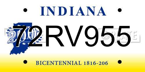 72RV955 Indiana License Plate
