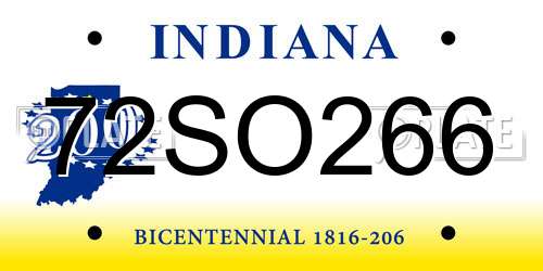 72SO266 Indiana License Plate