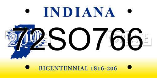 72SO766 Indiana License Plate