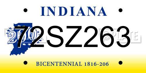 72SZ263 Indiana License Plate