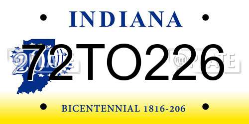 72TO226 Indiana License Plate