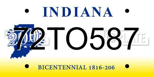 72TO587 Indiana License Plate