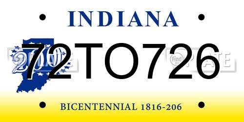 72TO726 Indiana License Plate