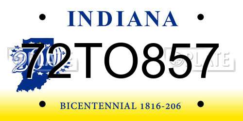 72TO857 Indiana License Plate