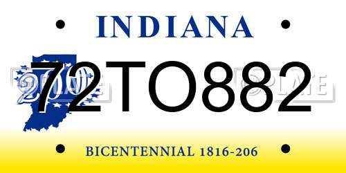 72TO882 Indiana License Plate