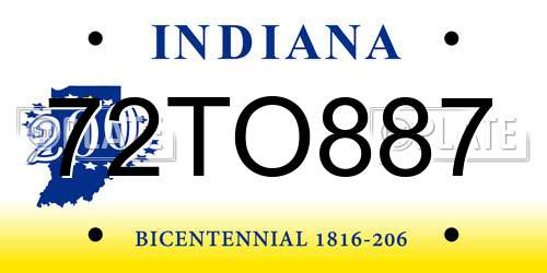 72TO887 Indiana License Plate
