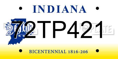 72TP421 Indiana License Plate