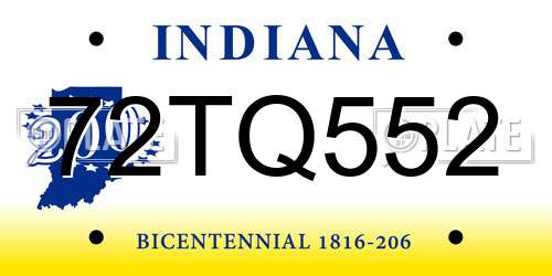 72TQ552 Indiana License Plate
