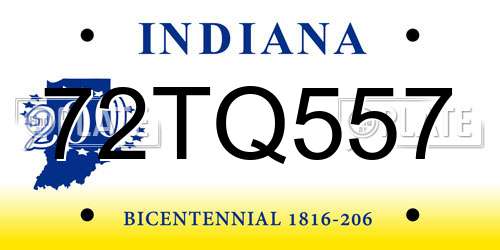 72TQ557 Indiana License Plate