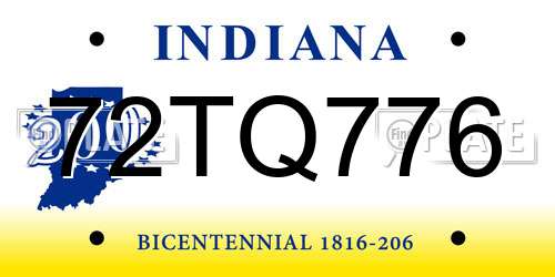 72TQ776 Indiana License Plate