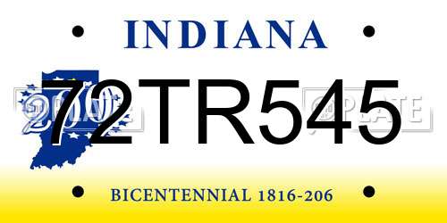 72TR545 Indiana License Plate