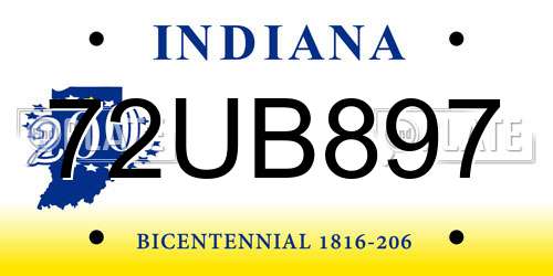 72UB897 Indiana License Plate