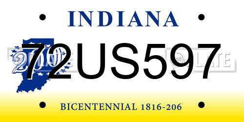 72US597 Indiana License Plate