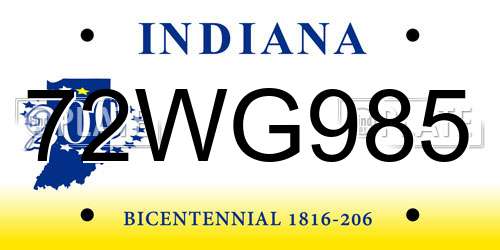72WG985 Indiana License Plate