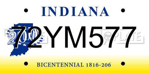 72YM577 Indiana License Plate