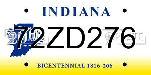 72ZD276 Indiana License Plate