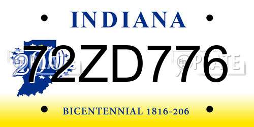 72ZD776 Indiana License Plate