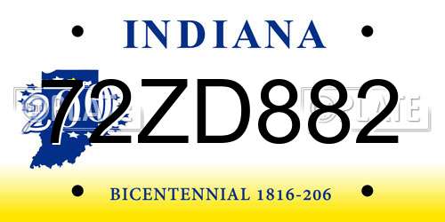 72ZD882 Indiana License Plate