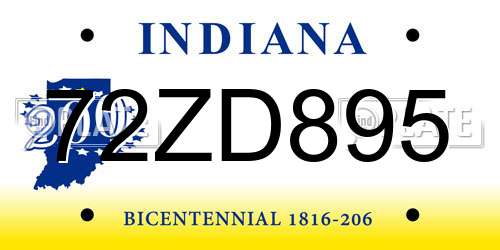 72ZD895 Indiana License Plate
