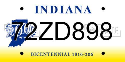 72ZD898 Indiana License Plate