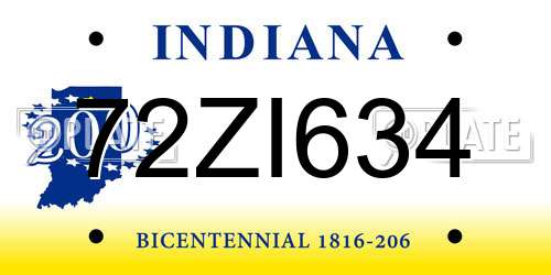 72ZI634 Indiana License Plate